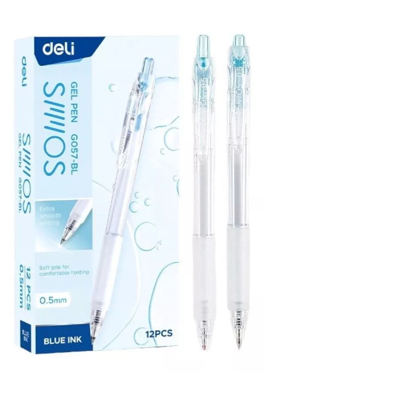 Bút gel Deli chính hãng G057 - vỏ trong suốt sang chảnh, Combo  bút G057