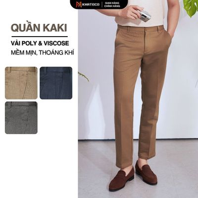 Quần kaki nam KHATOCO form Regular Fit không ly vải poly & viscose mềm mịn thoáng khí mã 18432