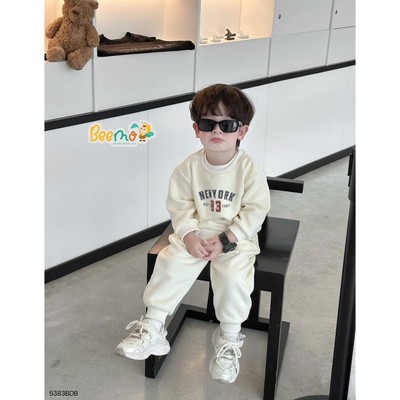 Set nỉ 2 da cho bé trai Beemo, in chữ New York cho bé mặc thu đông đi học đi chơi 5383BDB