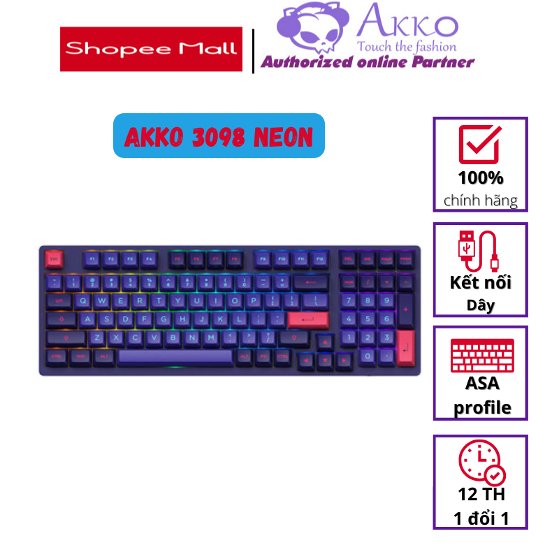Bàn phím cơ AKKO 3098 NEON Bàn phím cơ AKKO 3098 NEON ( USB Type c/ Led Rainbow/ ASA Profile)