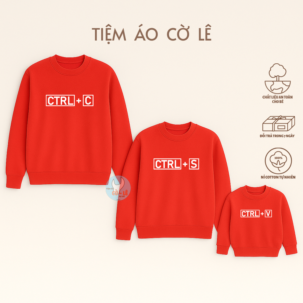 Áo Sweater Đôi, Áo Thu Đông Gia Đình Ctrl C - Ctrl V - Ctrl S chất Nỉ Chân Cua cao cấp Tiệm áo Cờ Lê
