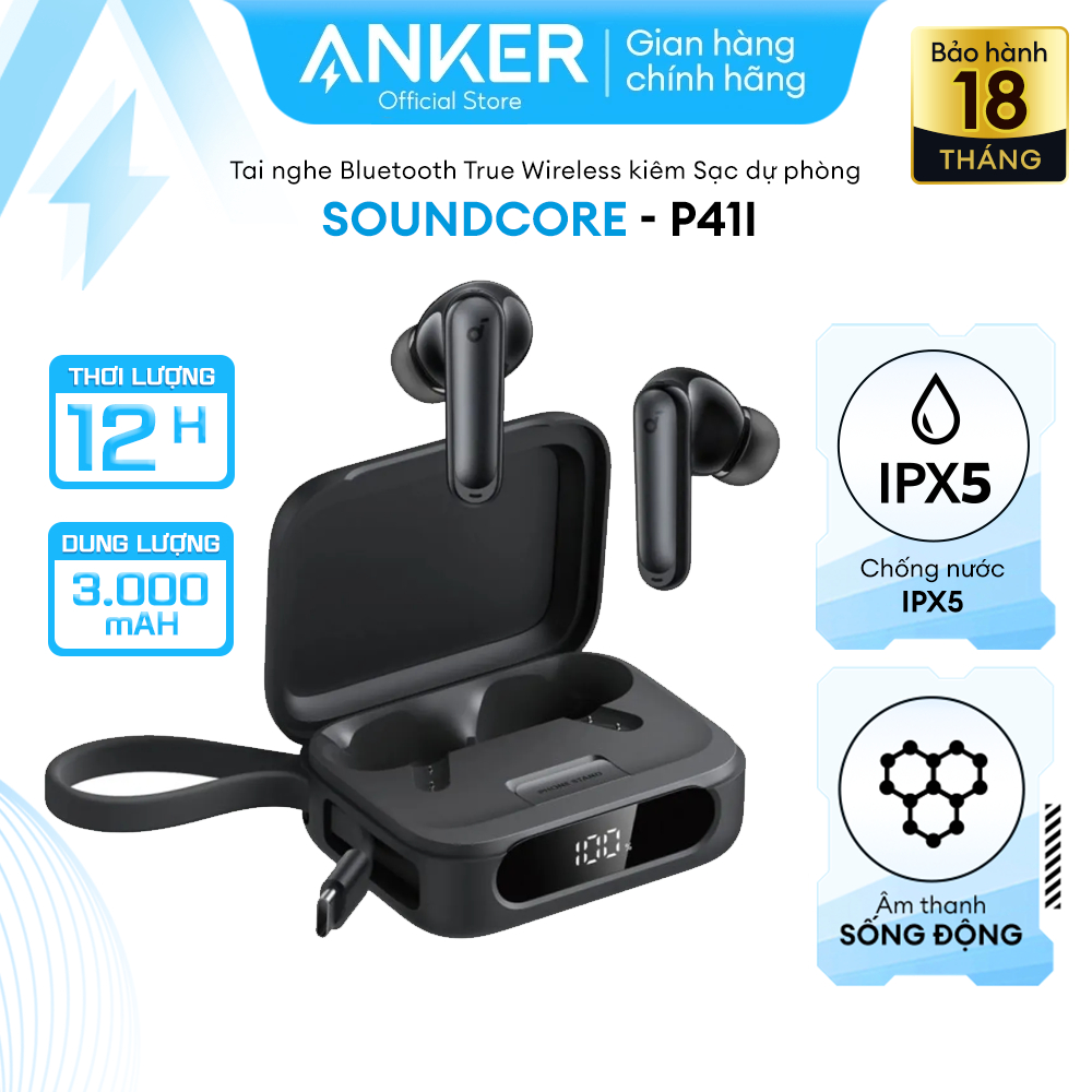 Tai nghe bluetooth tích hợp sạc dự phòng 3000mAh Soundcore P41i (by Anker) | Chống ồn ANC | Kháng nư