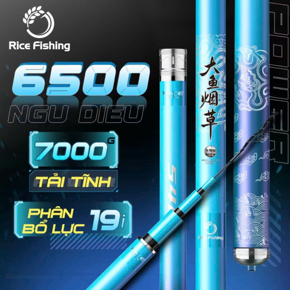Cần câu đài dài 9m săn hàng Rice Fishing NGƯ ĐIẾU 6500 săn cá khủng carbon cao cấp cần tải cá 1 đến 