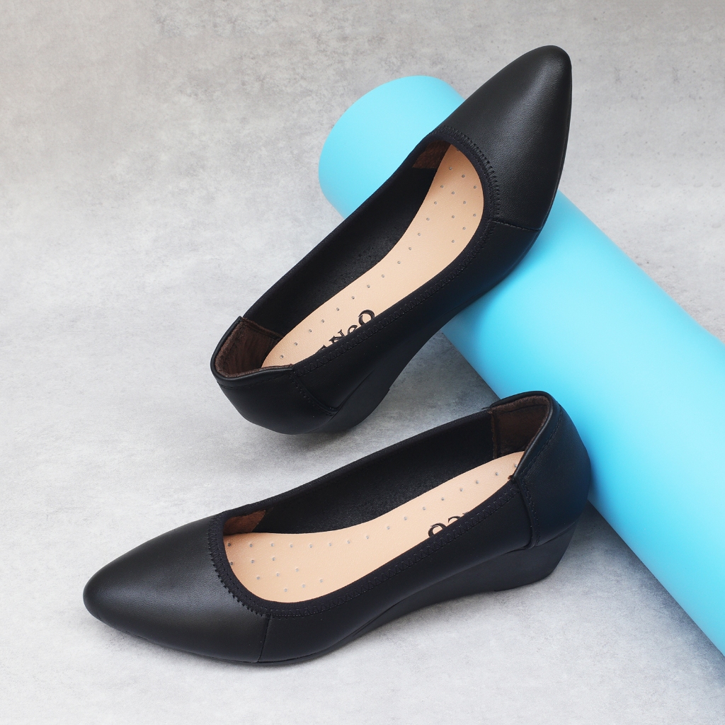 Giày đế xuồng 5cm mũi nhọn, giày búp bê đế xuồng da bò mềm êm - HT.NeO