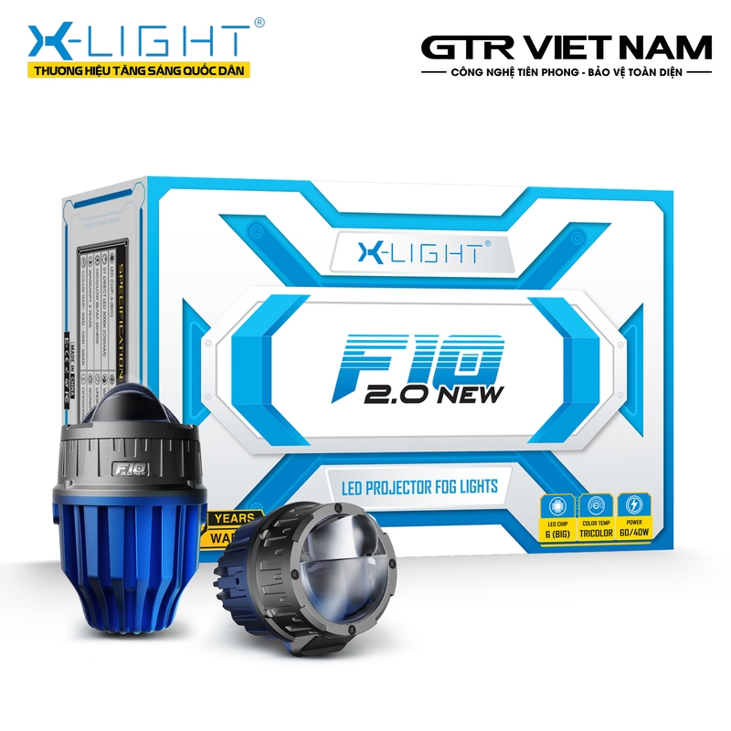 Bi Gầm Ô Tô X-Light F10 2.0 New – 3 Chế Độ Màu, Cos 45W Pha 60W Siêu Sáng, Chống Nước IP68- BH 2 Năm