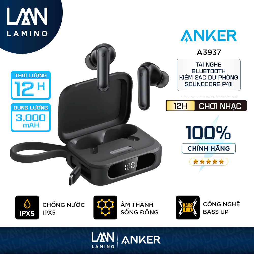 Tai nghe bluetooth tích hợp sạc dự phòng 3000mAh Soundcore P41i (by Anker) | Chống ồn ANC | Kháng nư