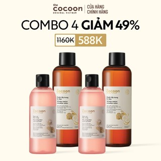  Combo 2 Nước cân bằng sen Hậu Giang  toner  310ml & 2 Nước tẩy trang bí đao 500ml Cocoon 
