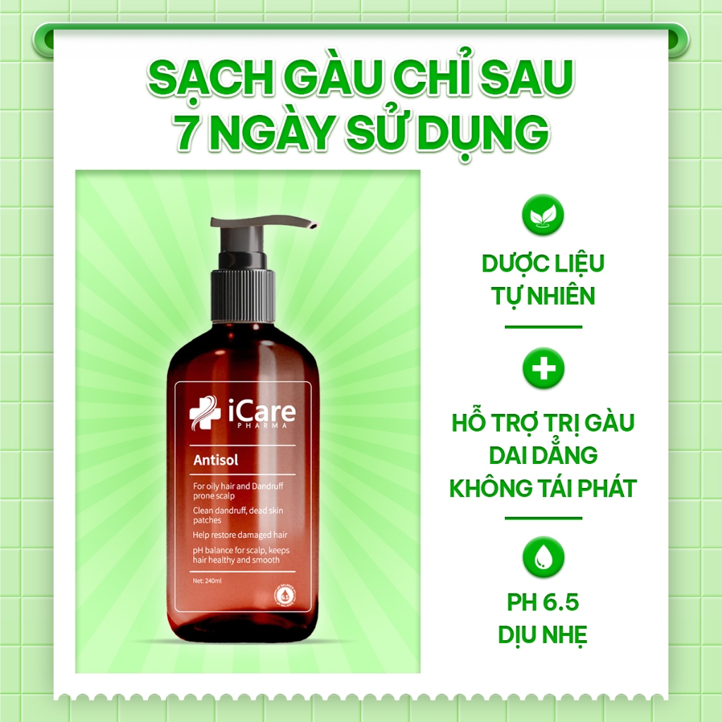 Dầu Gội Sạch Gàu Antisol – iCare Pharma Chính Hãng, Giảm Ngứa Nhanh, Kháng Nấm Mạnh, Tóc Sạch Khỏe
