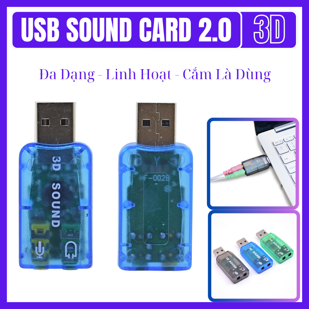 USB Sound Card 2.0 3D – Dùng Cho Máy Tính PC, Laptop Giúp Kết Nối Micro, Tai Nghe, Loa, Karaoke,...