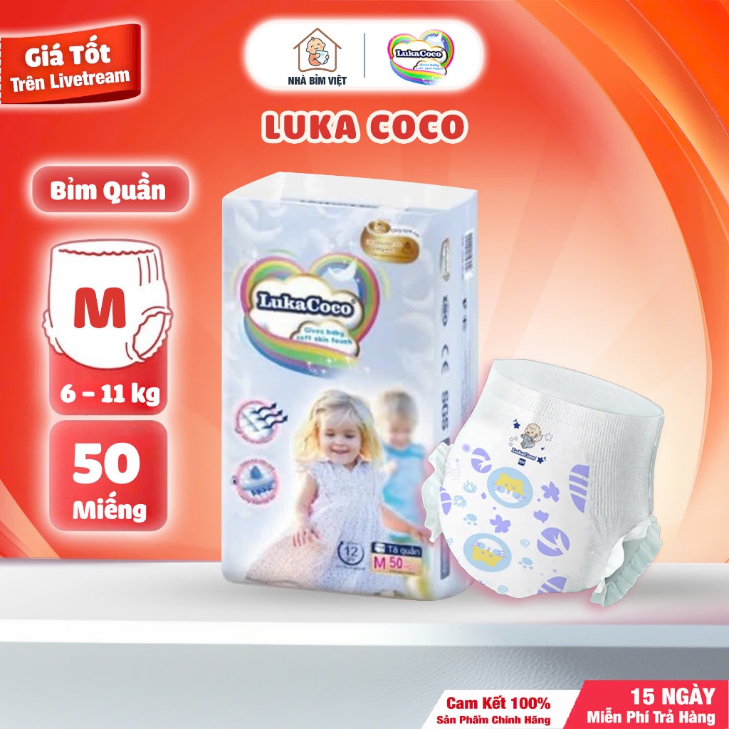 Tã Bỉm Quần Lukacoco size M50 quần cao cấp chính hãng dành cho bé