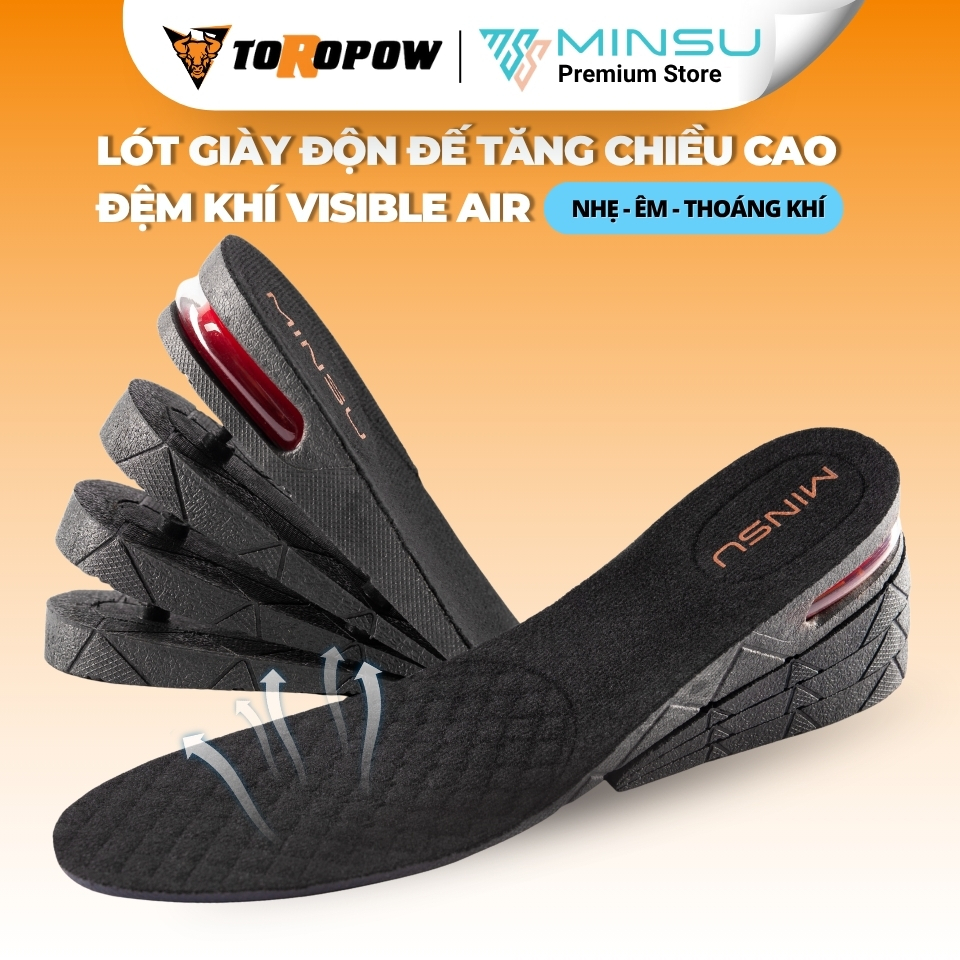 Lót Giày Tăng Chiều Cao Đệm Khí VISIBLE - AIR Thể Thao Nam Nữ MINSU M5502 Khử Mùi, Miếng Độn Tháo lắp Dễ Dàng