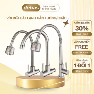  Vòi rửa chén lạnh gắn tường cắm chậu cần mềm xoay 360 độ 2 chế độ nước giá rẻ một đường nước Debas 