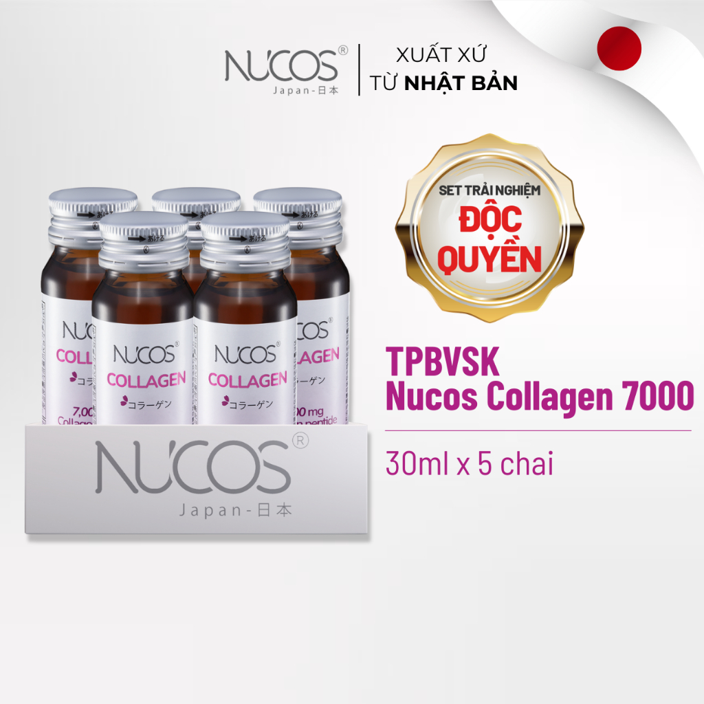 [GIFT Date 12/2026] Collagen thủy phân chống lão hóa trắng da Nucos Collagen 7000 hộp 5 chai x 30 ml