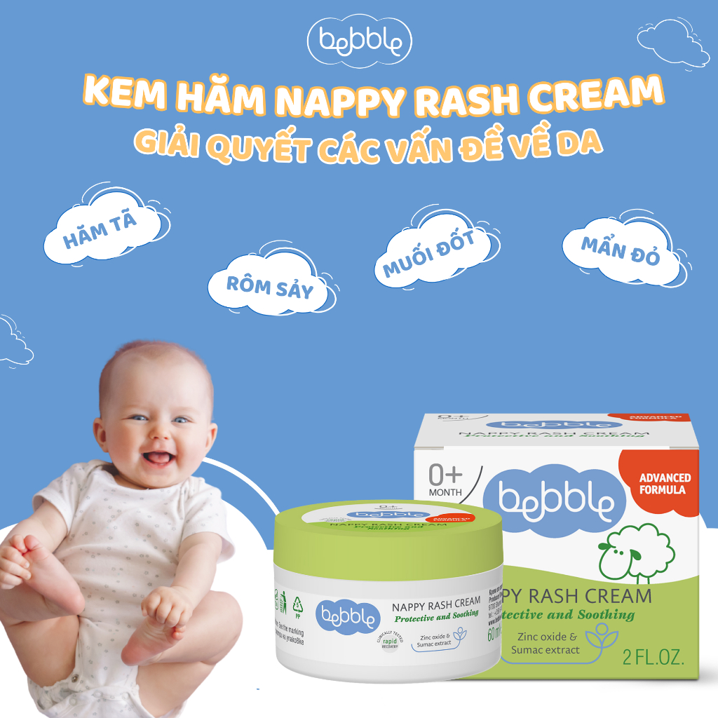 Kem Hăm Tã Bebble Nappy Rash Cream 60ml Làm Dịu Da, Giảm Hăm Tã Và Mẩn Ngứa Cho Trẻ Sơ Sinh