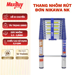 Thang nhôm rút đơn Nikawa NK-38 cao 3,8m 13 bậc, nhập khẩu Nhật, bảo hành chính hãng 18 tháng