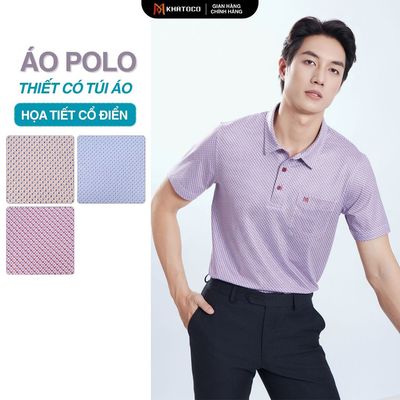 Áo thun polo nam KHATOCO hoạ tiết cổ điển thoáng mát và co giãn tốt mã 18404