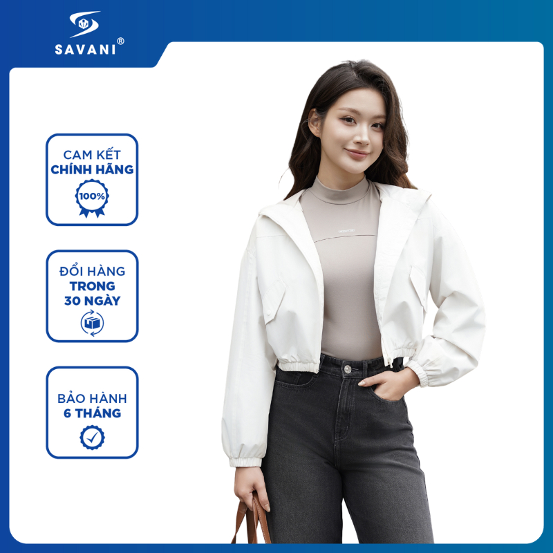 Áo Khoác Gió Nữ SAVANI 2 Lớp Có Mũ, Dáng Crotop Trẻ Trung,Cản Gió Giữ Ấm, Chống Nước WAGM012W5