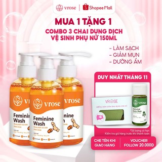 Combo 3 chai Dung dịch vệ sinh phụ nữ nano nghệ VROSE - cân bằng pH, làm sạch vùng kín chính hãng