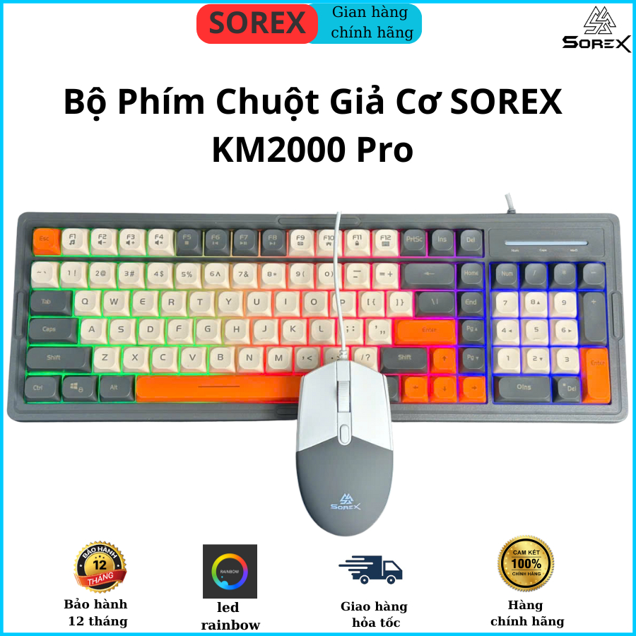 Bộ Phím Chuột Giả Cơ SOREX KM2000 Pro Có Led Mix Màu , Đen , Trắng - Chuyên Dành Cho Văn Phòng