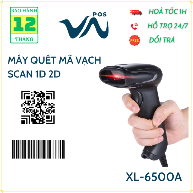 Máy quét mã vạch cầm tay XL6500A - Súng scan mã Barcode 1D dùng trong Cửa hàng, Siêu thị