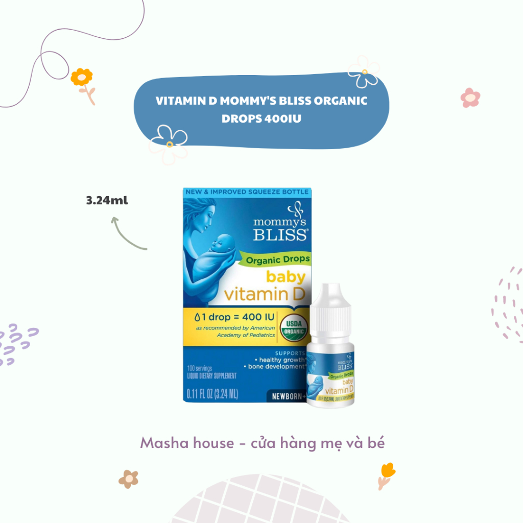 Vitamin D3 Drops Mommy's Bliss 3.24ml - Hữu Cơ Siêu Sạch ( DATE 6/2027)