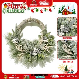  Vòng nguyệt quế giáng sinh BỐ CÓ LÁ YẾN MẠCH PHỦ TUYẾT - vòng hoa treo cửa trang trí noel nhà cửa 