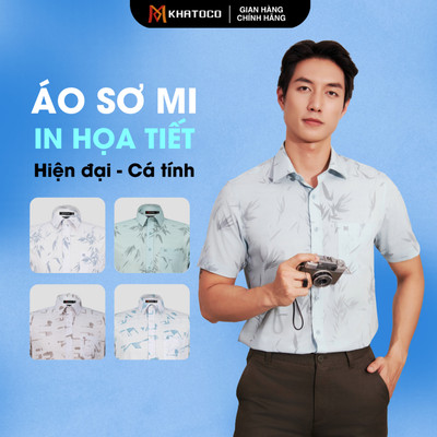 Áo sơ mi nam KHATOCO form Tailor Fit hoạ tiết hiện đại vải mềm mại mã 18462