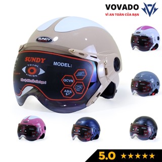 Mũ bảo hiểm nửa đầu có kính SUNDY HP5K, freesize 54-58cm, an toàn, thời trang, phù hợp cả nam và nữ