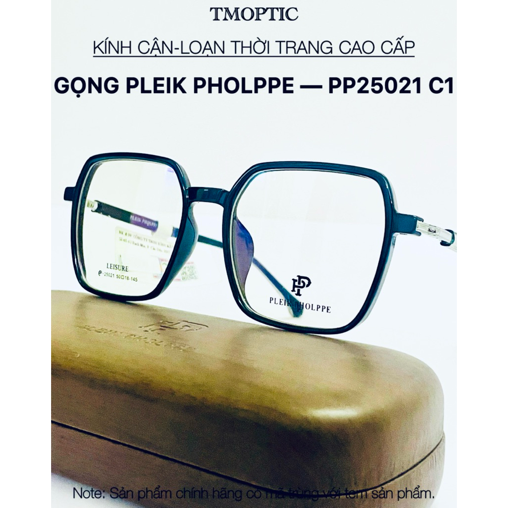 Gọng Kính Unisex Pleik Pholppe PP25021 C1 – Dáng Lục Giác Cách Điệu, Càng Kim Loại Lộ Lõi Sang Trọng