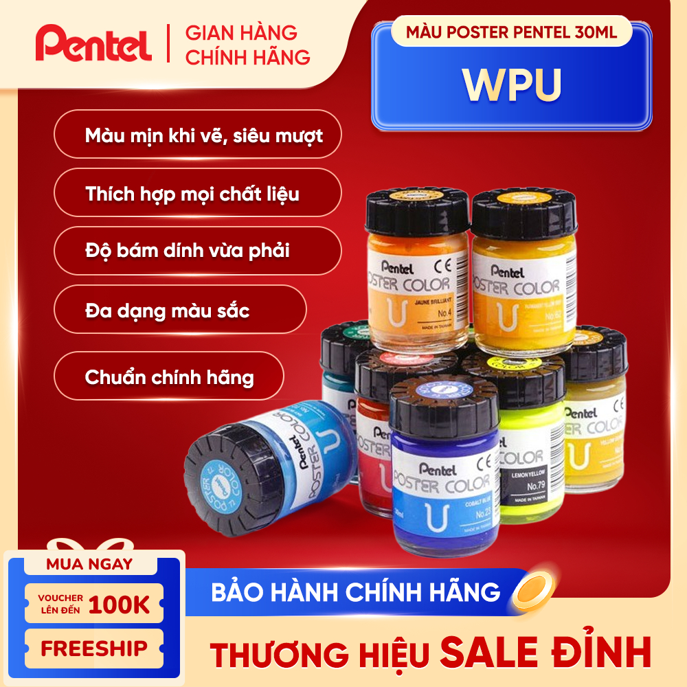   Màu Lẻ  Màu Poster Pentel WPU – Màu Vẽ Pentel 30ml Tươi Sáng Dễ Pha Chồng Màu Vẽ Đa Chất Liệu 
