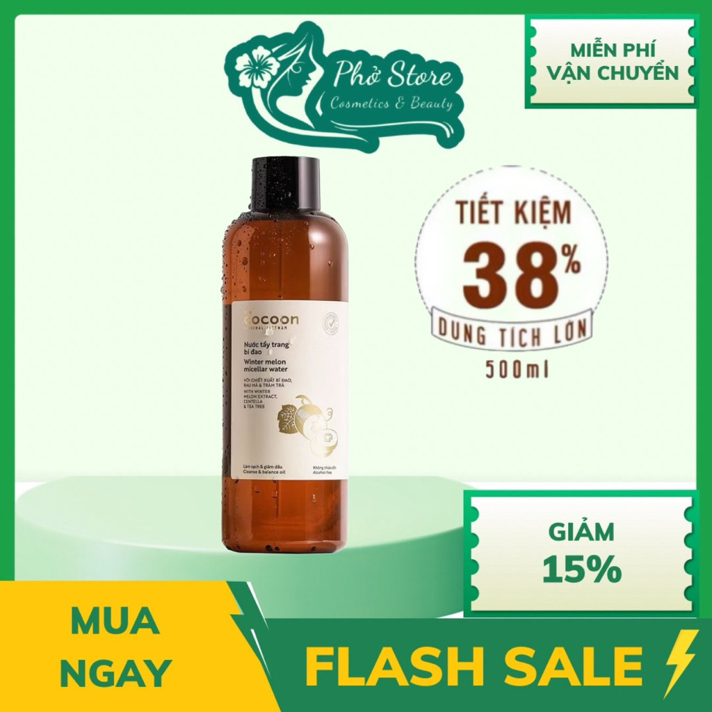 BIGSIZE - Nước tẩy trang bí đao cocoon 500ml, 140ml dành cho da dầu, da mụn