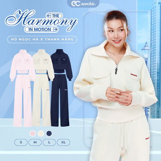  Set Bộ Nỉ Mịn ECOCHIC DYNAMIC EASE Áo Crop Cổ Cao Halfzip Túi Hộp Hai Bên Quần Suông Cao Cấp HNH B201 