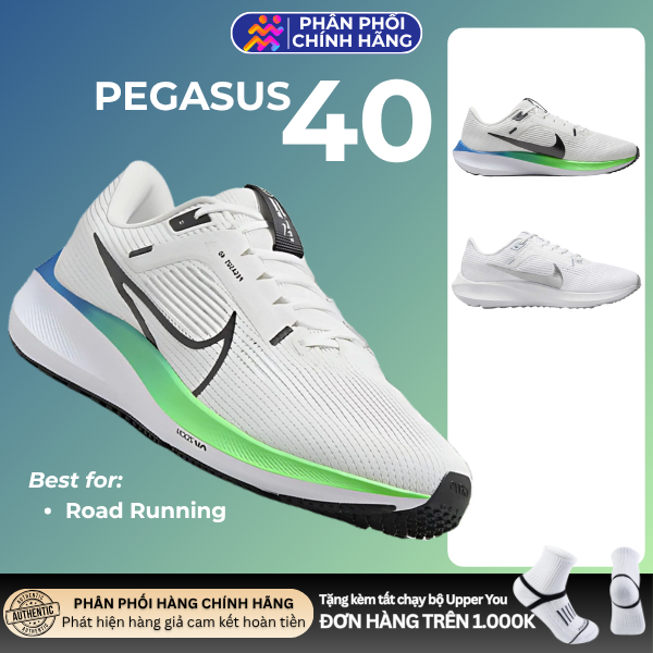 [Chính Hãng] Giày Chạy Bộ Nữ/Nam Nike Pegasus 40 - White & Metallic Silver