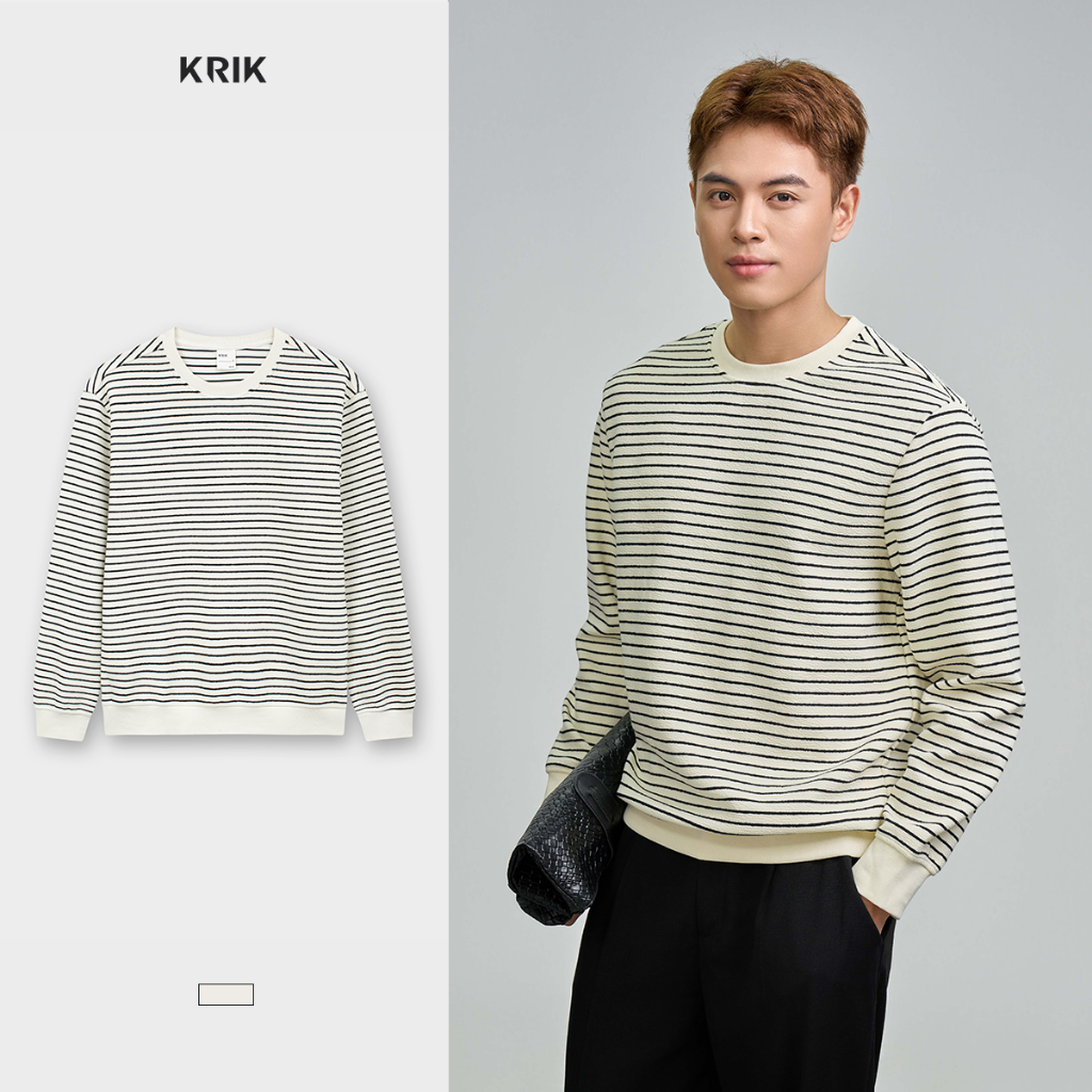 Áo Nỉ Nam KRIK Form Regular Hiệu Ứng Dệt Jacquard Kẻ Giữ Ấm Thanh Lịch Hiện Đại AN4189