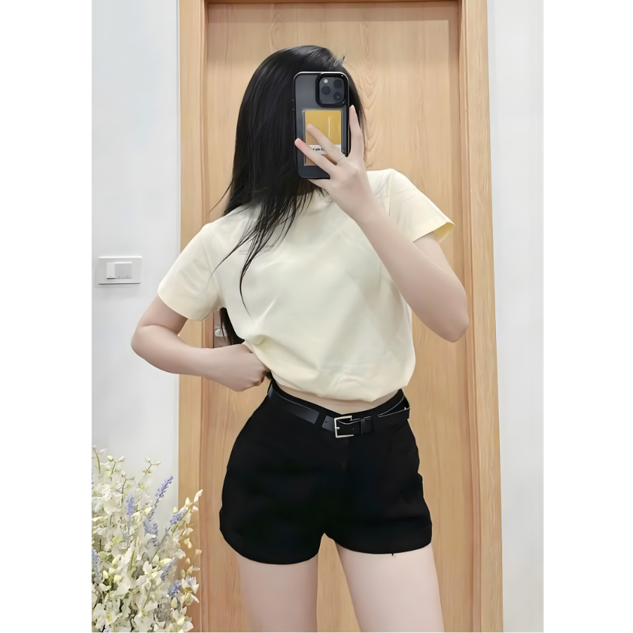 Quần jean nữ ngắn SARAMIA, quần short nữ cạp cao ống xắn gấu dáng chữ A màu trắng đen vải bò S13 | BigBuy360 - bigbuy360.vn