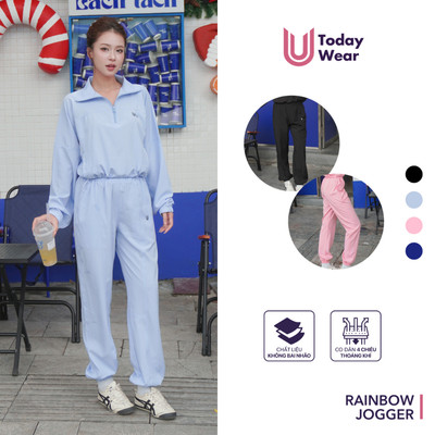Quần jogger thể thao nữ Rainbow Today U Wear chất liệu gió trơn chống nhăn, nhẹ mát thoáng khí