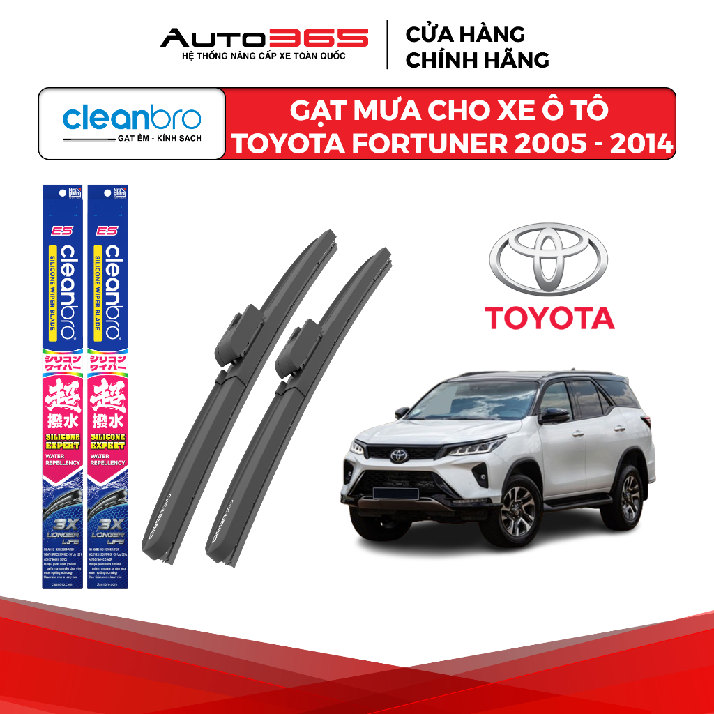 Gạt mưa Cleanbro cho xe ô tô Toyota Fortuner AN150 AN160 2005 - 2014 lưỡi silicon phủ nano - Auto365