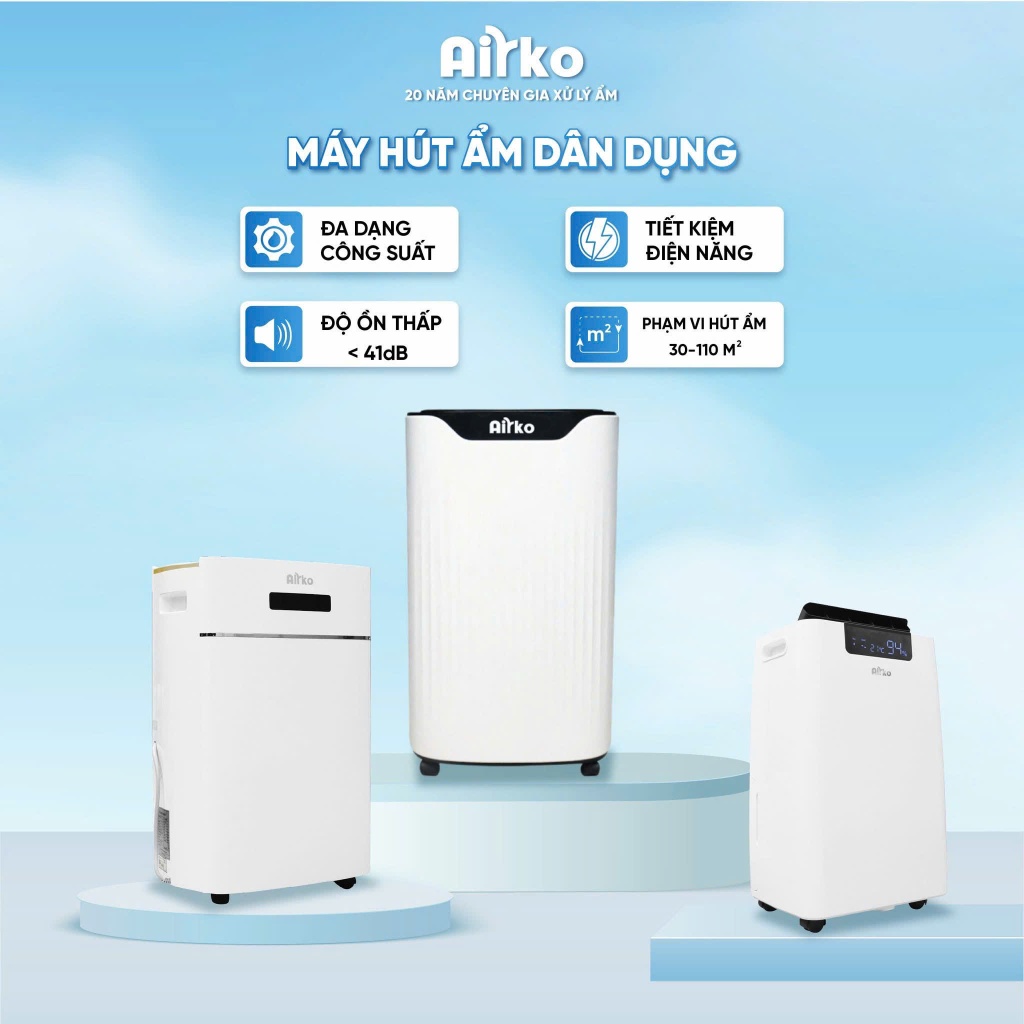 Máy hút ẩm lọc không khí khử khuẩn tạo ion âm Dorosin Airko công suất 14- 50 lít/ngày, bảo hành chính hãng 24 tháng