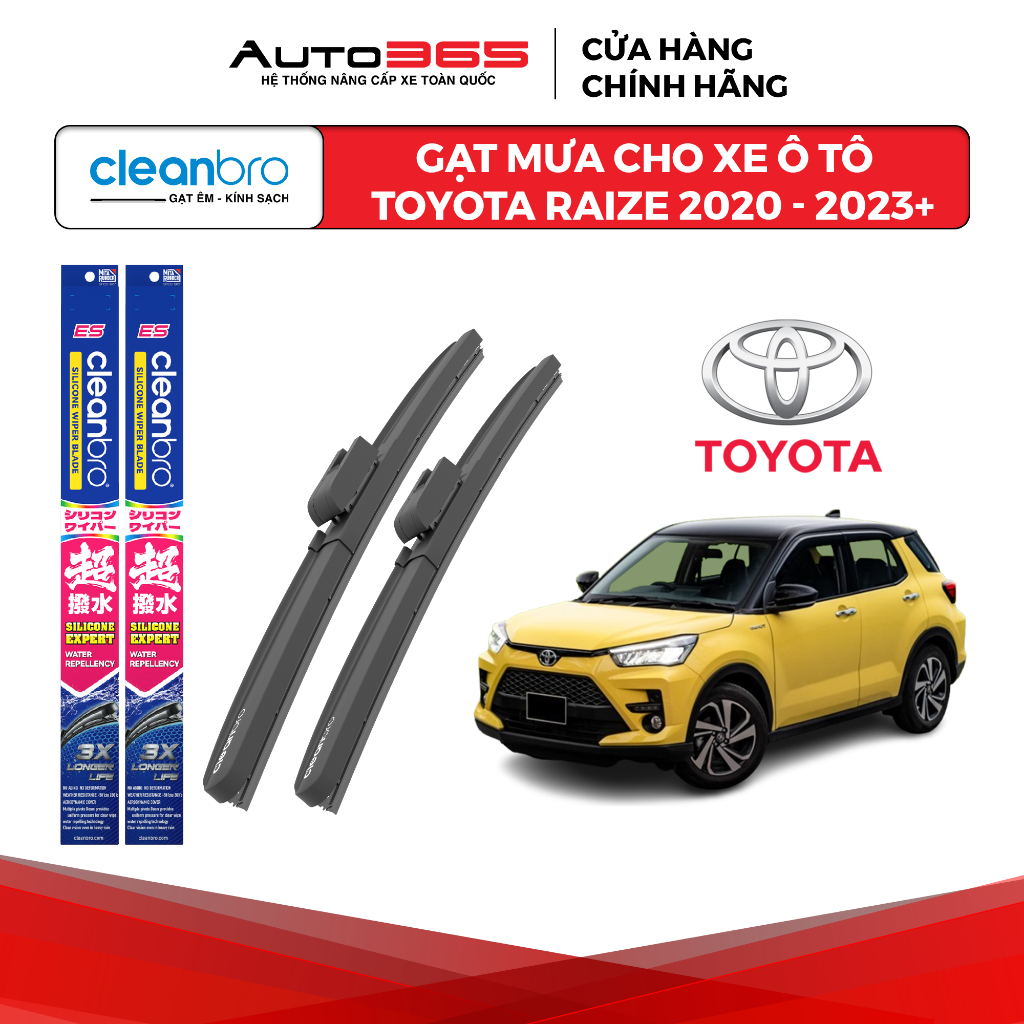 Gạt mưa Cleanbro cho xe ô tô Toyota Raize lưỡi silicon phủ nano - Auto365 Store
