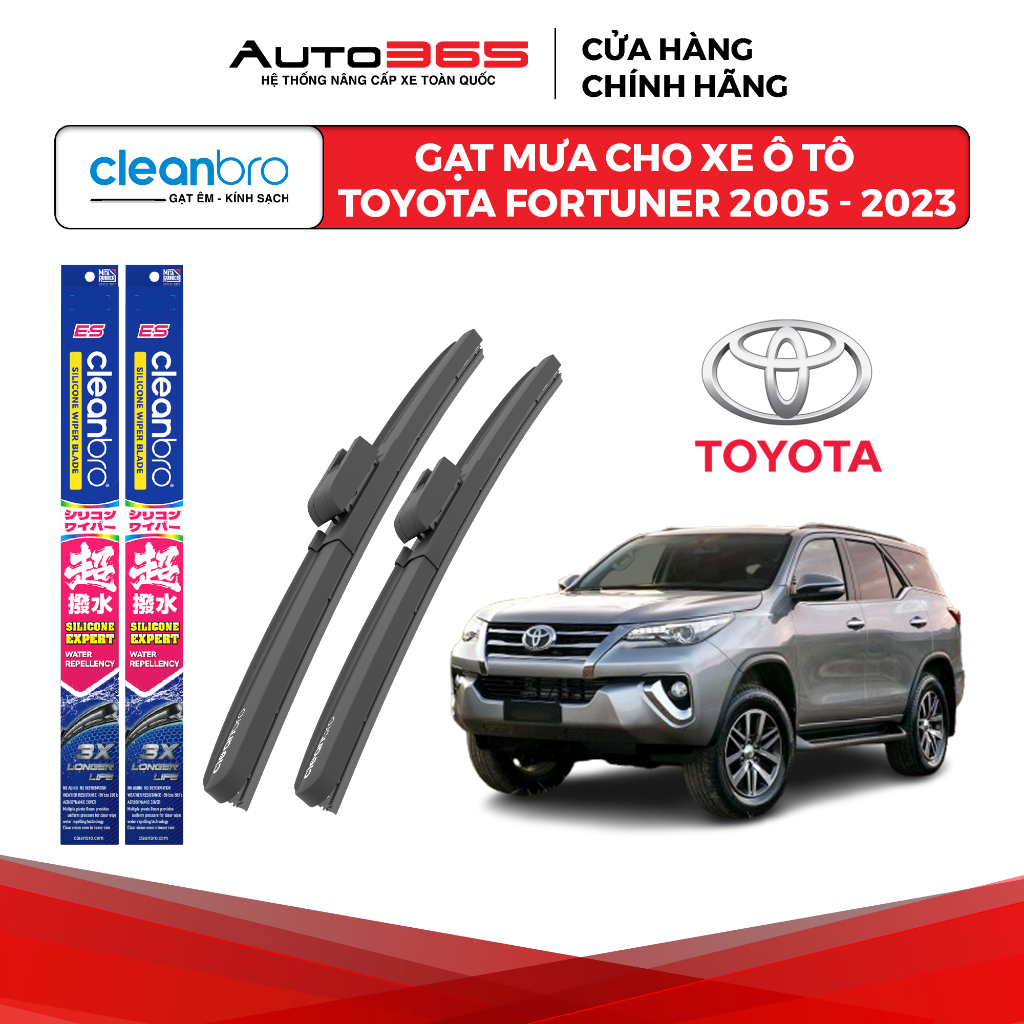 Gạt mưa Cleanbro cho xe ô tô Toyota Fortuner AN150 AN160 2015 - 2023 lưỡi silicon phủ nano - Auto365