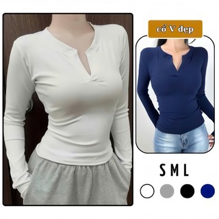 Áo Kiểu Thun Tay Dài Cổ Trụ Trơn Basic Dáng Dài Ôm Body, Áo Thun Nữ Tay Dài Kiểu Sexy