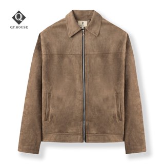  Áo Khoác Da Lộn Nam QTHOUSE Jacket 2 Lớp Cao Cấp Menswear Có Khóa Zip Sang Trọng 