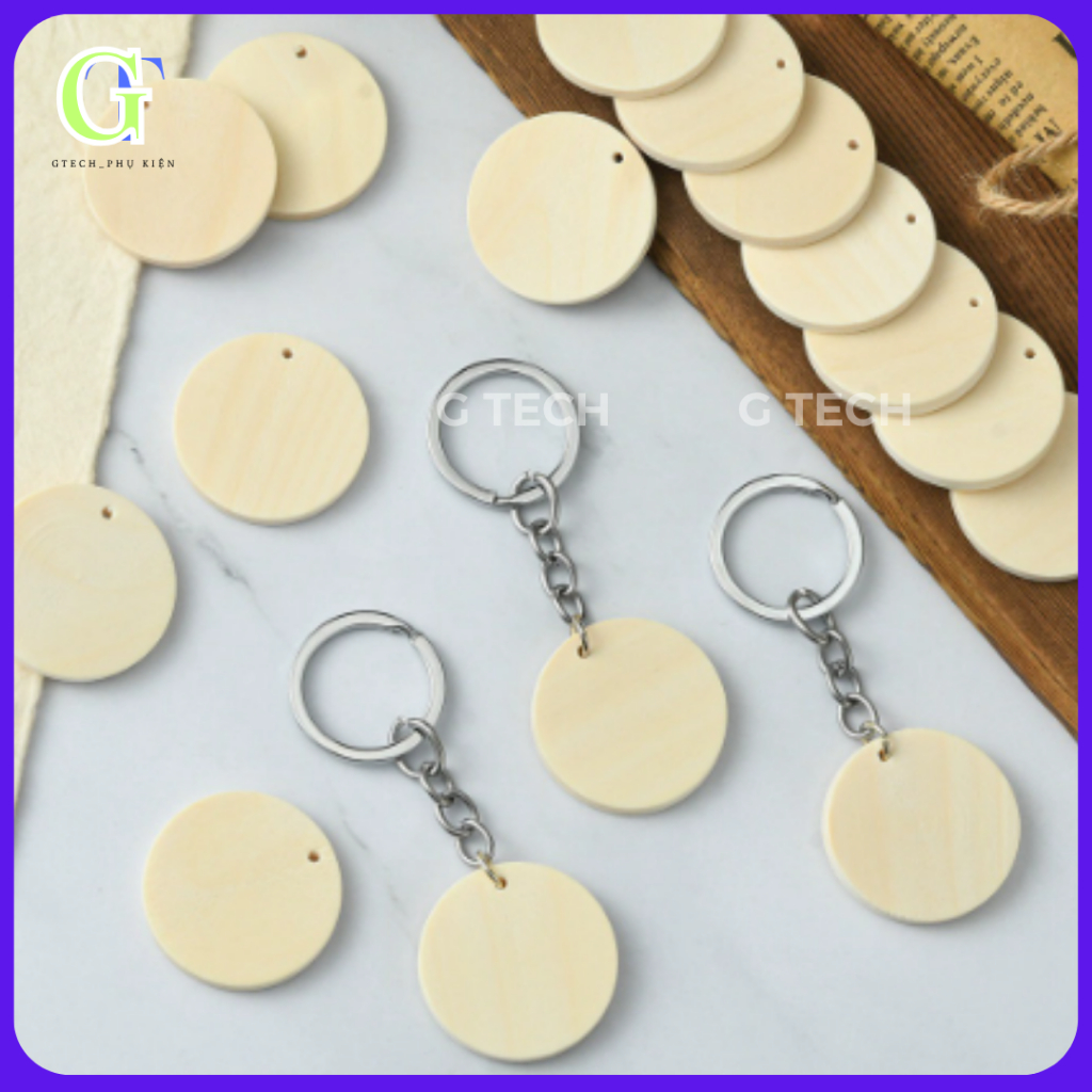 Phôi gỗ tròn tự nhiên combo 5, 10 cái, phôi móc khóa trống chưa hoàn thành để trang trí, vẽ tranh_GT