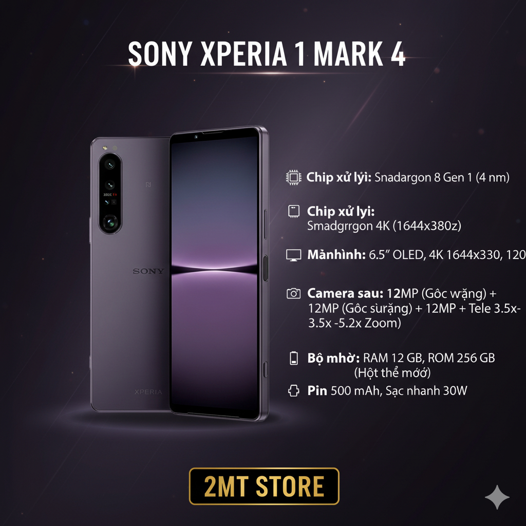 Điện thoại Sony Xperia 1 Mark 4 - Xperia 1IV Like New Ram 12G Rom 256G Snap 8 Gen 1 Màn 4K