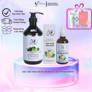  Dầu Gội Thảo Dược HD Tinh Dầu Bồ Kết Sả Chanh 800ML Tặng 1 Chai Xịt Bưởi 100ML 