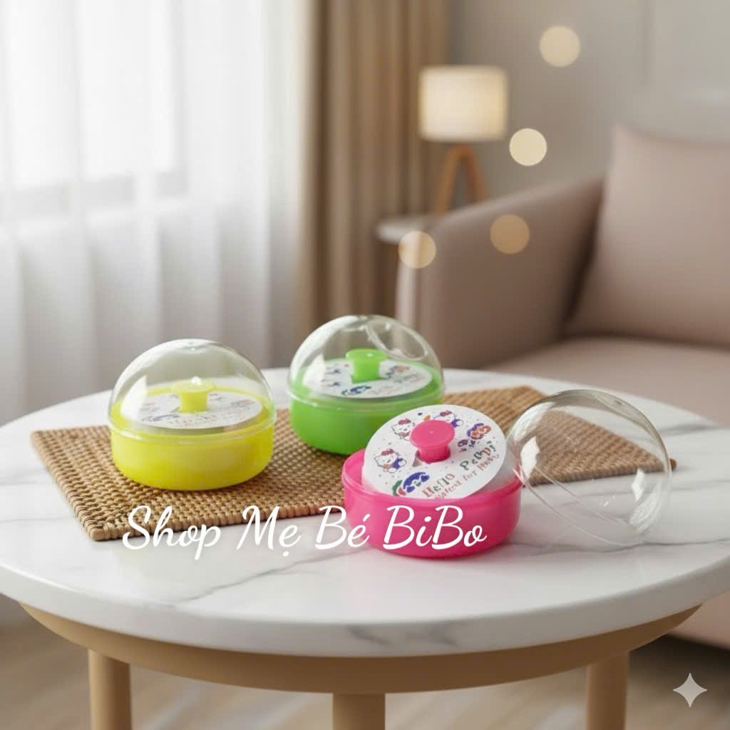 Hộp ĐỰNG PHẤN RÔM cho bé bông chậm phấn có nắp đậy vệ sinh thiết kế gọn dễ cầm nắm thoa lên da bé