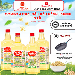 Dầu Đậu Nành Janbee Combo 4 Chai 2 Lít - Nguyên Chất 100%, Không Trans Fat, Tốt Cho Tim Mạch