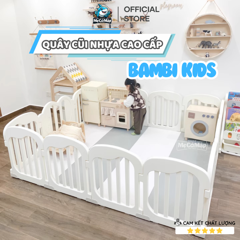Quây Cũi Nhựa Bambi Cao Cấp TẶNG 100 BÓNG + THẢM DÀY, Quây Nhựa Cố Định Cao 65cm Bảo hành Trọn Đời