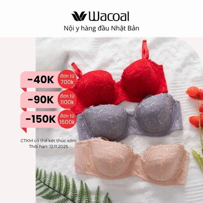 Áo lót ren nữ Wacoal ILB4702 không mút nâng nhẹ dây đeo tháo rời, Áo ngực cup ngang có gọng chống tuột - LB4702