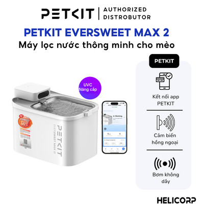 [New 2026] Máy Lọc Nước Cho Mèo, Cho Chó Dùng Pin Petkit EverSweet Max 2 Kết Nối App Bát Inox 304 dễ dàng vệ sinh